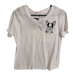 Messy Bun Just Chillin‎ White T-Shirt French Bull Dog Graphic Small